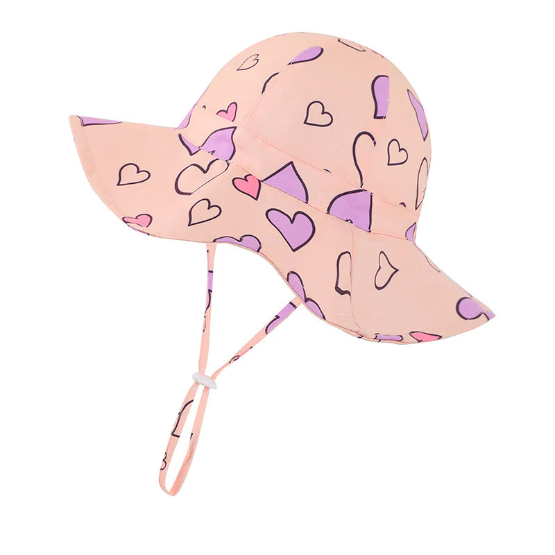 Girls' Summer Heart & Floral Print Bucket Sun Hat