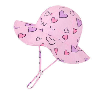 Girls' Summer Heart & Floral Print Bucket Sun Hat