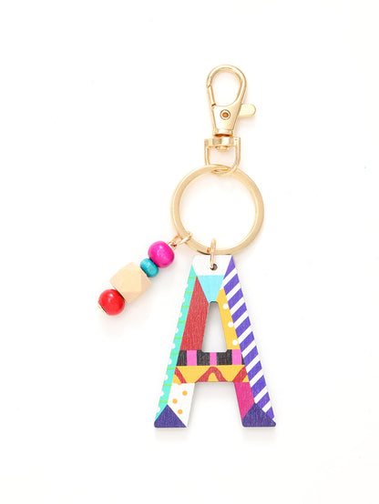Colorful Wooden Bead Initial Keychain – 26 Letters, Back-to-School