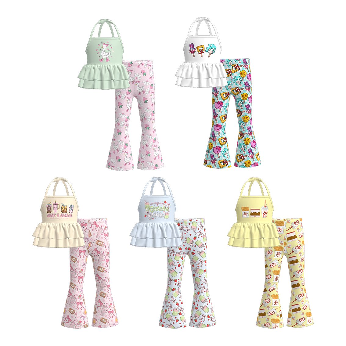 Girls Summer Goose Popsicle Print Slip Bell Pant Set