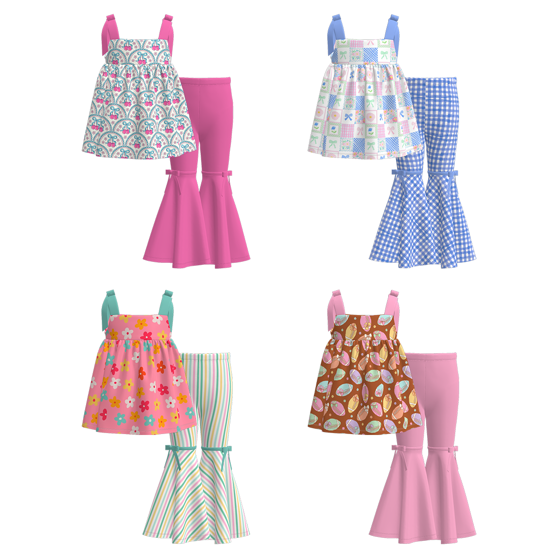 Girls Summer Milk Silk Cute Print Slip Top Bell Pant Set