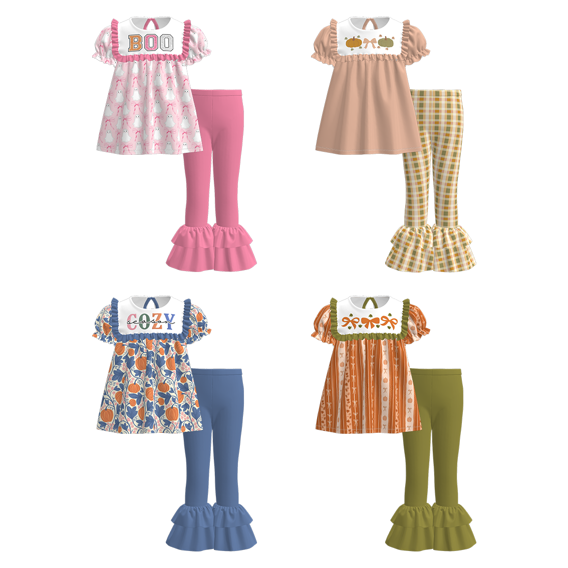 Girls Fall Halloween BOO PUMPKIN Embroidery Pant Set