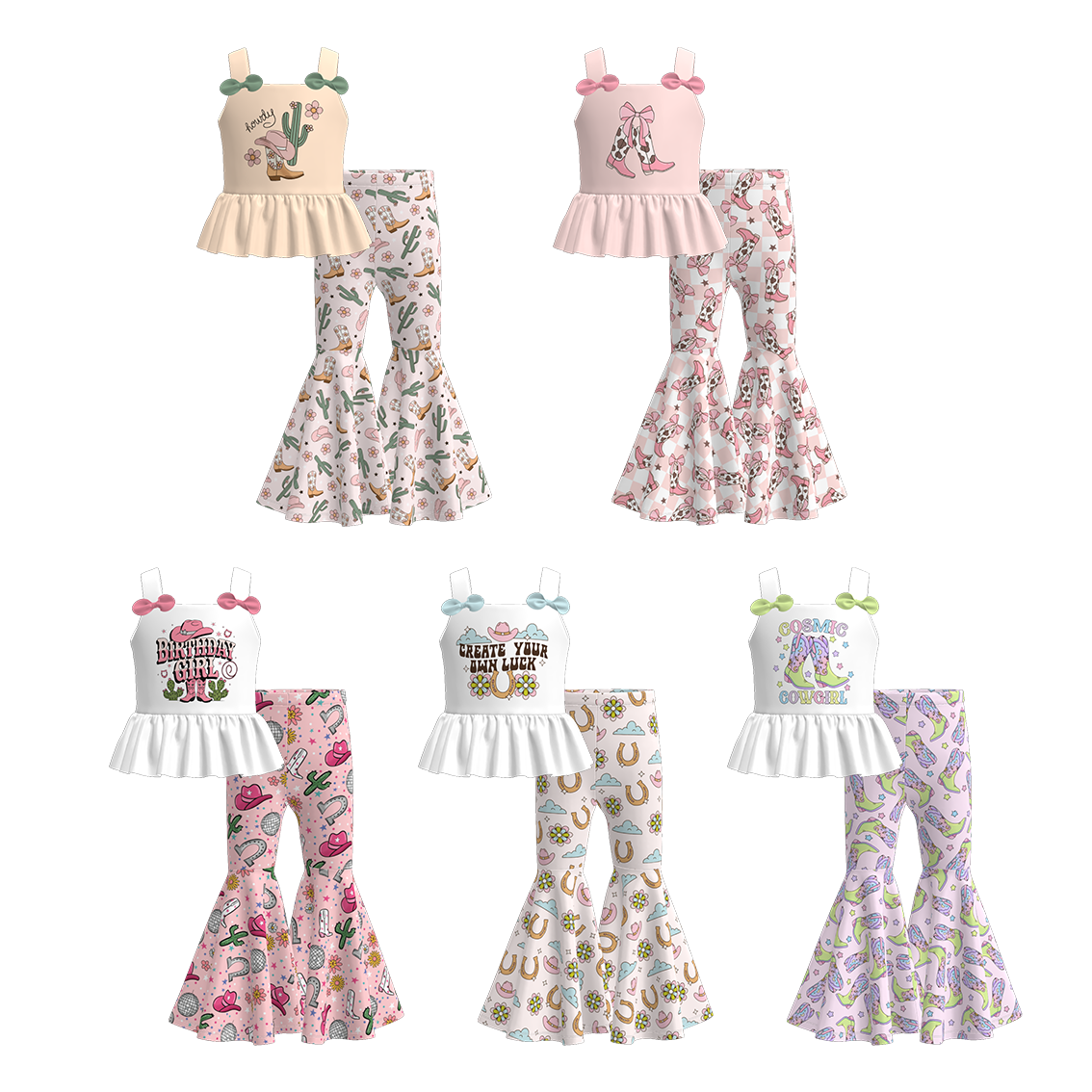 Girls Summer Wild Boots Cactus Print Sleeveless Top Set