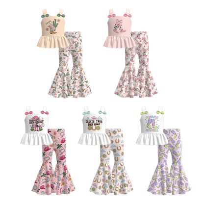 Girls Summer Wild Boots Cactus Print Sleeveless Top Set