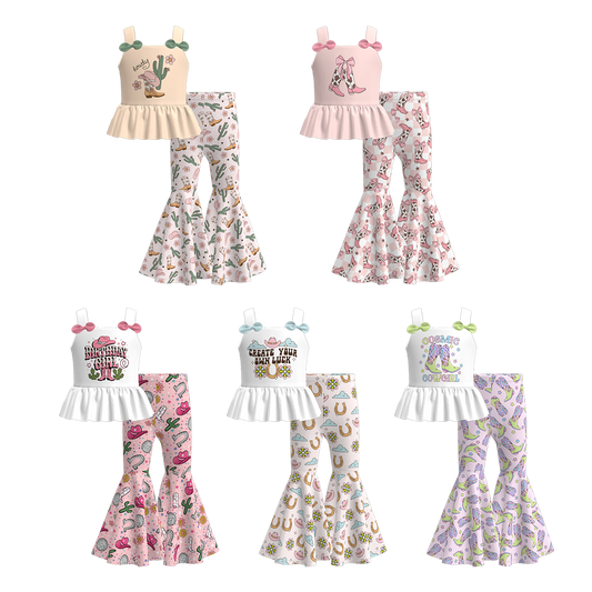 Girls Summer Wild Boots Cactus Print Sleeveless Top Set