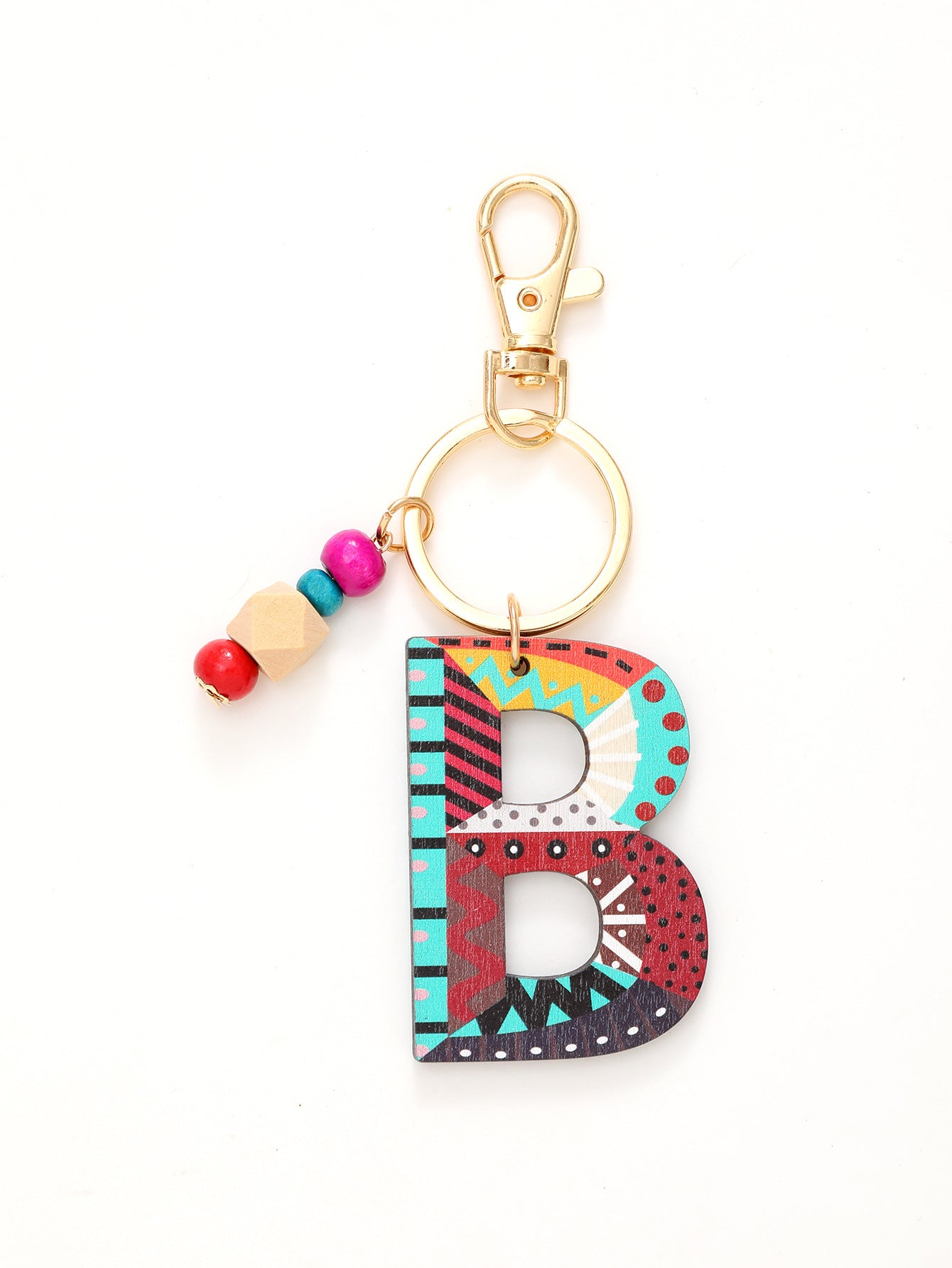 Colorful Wooden Bead Initial Keychain – 26 Letters, Back-to-School
