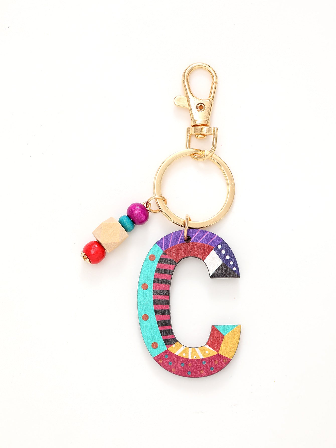 Colorful Wooden Bead Initial Keychain – 26 Letters, Back-to-School