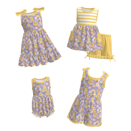 Siblings Girls Summer Yellow Grey FloralMatching Clothes