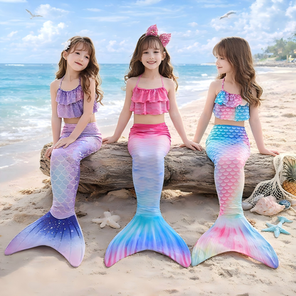 Girls Mermaid Tail Swimsuit Set – Gradient Scale Bikini Top & Mermaid Skirt for Kids, Beach & Pool Costume