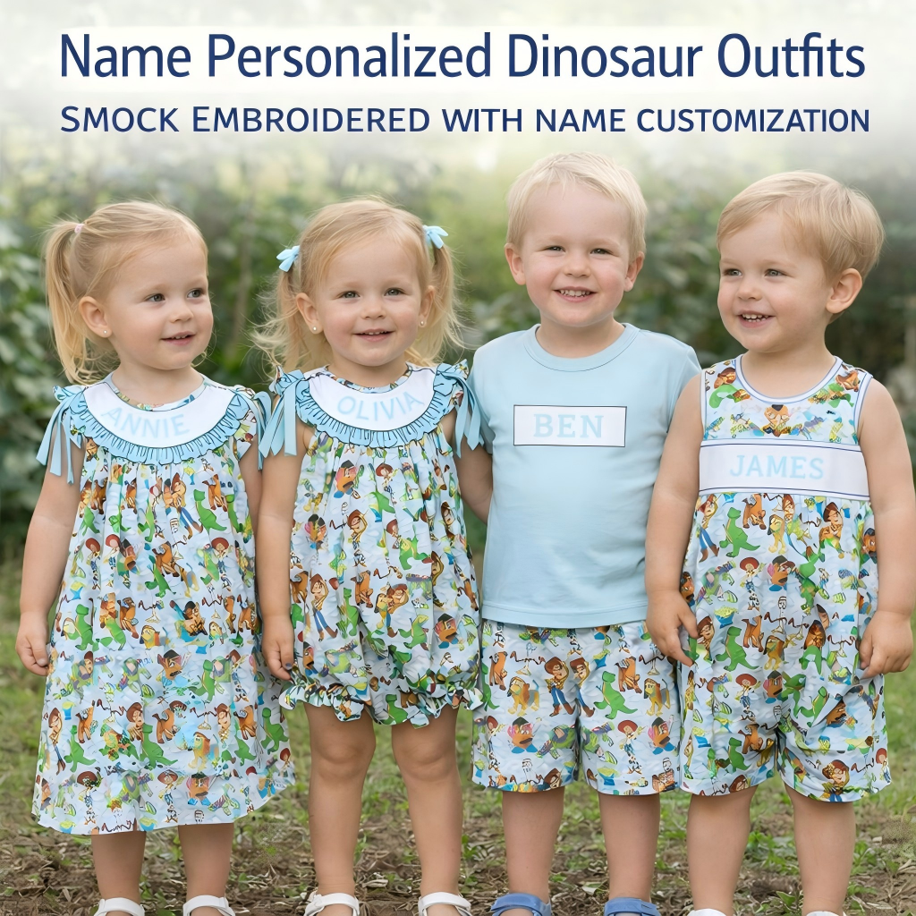 Personalized Name Smocked Embroidered Kids Outfit Set – Custom Name Boutique Clothing