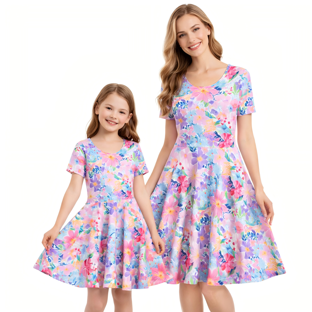 Mommy and Me Summer Floral Print Maxi Dresses