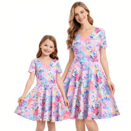 Mommy and Me Summer Floral Print Maxi Dresses