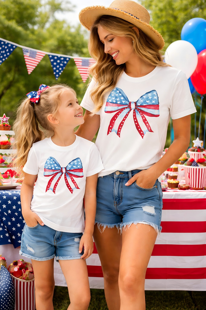 Mommy and Me Mother's Day Bow Print White Cotton Shirt