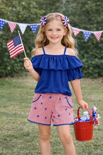 Girls Summer 4th Of July Blue Red Short Set
