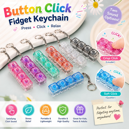 Transparent Click Button Fidget Keychain Stress Relief Multiple Colors