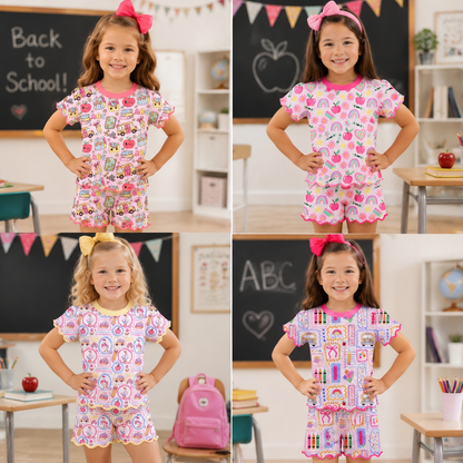 Girls Back to School Scalloped Trim Short Set | Boutique School Outfit