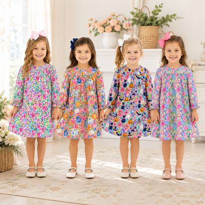 Girls Smocked Dress | Long Sleeve Floral Boutique Dress | Fall Holiday Collection | Boutique Toddler Dress