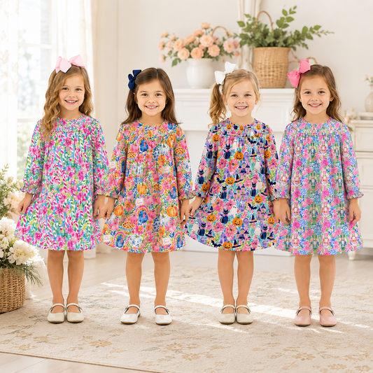 Girls Smocked Dress | Long Sleeve Floral Boutique Dress | Fall Holiday Collection | Boutique Toddler Dress