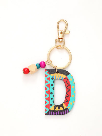 Colorful Wooden Bead Initial Keychain – 26 Letters, Back-to-School