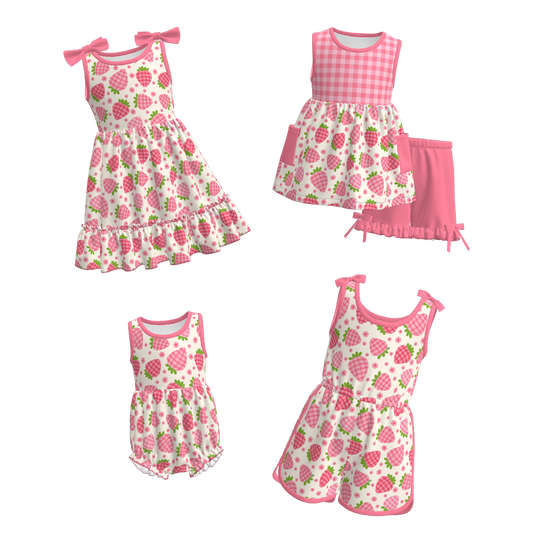 Siblings Girls Summer Strawberry Matching Clothes