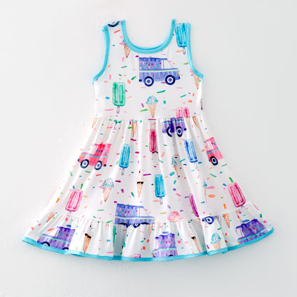 Girls' Summer Bus Popsicle Sleeveless Print Dress