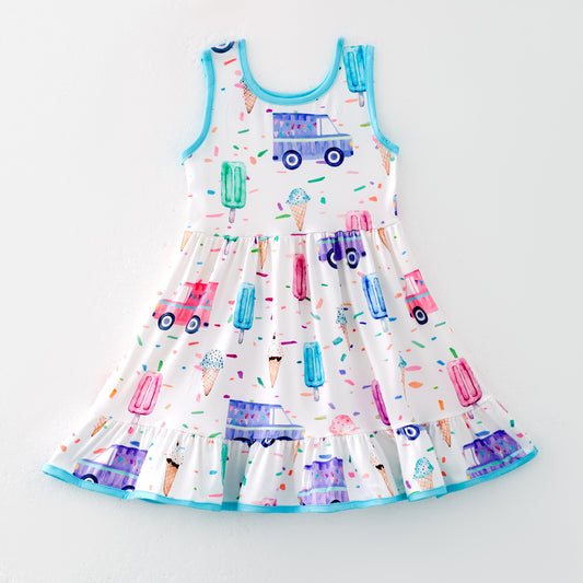 Girls' Summer Bus Popsicle Sleeveless Print Dress