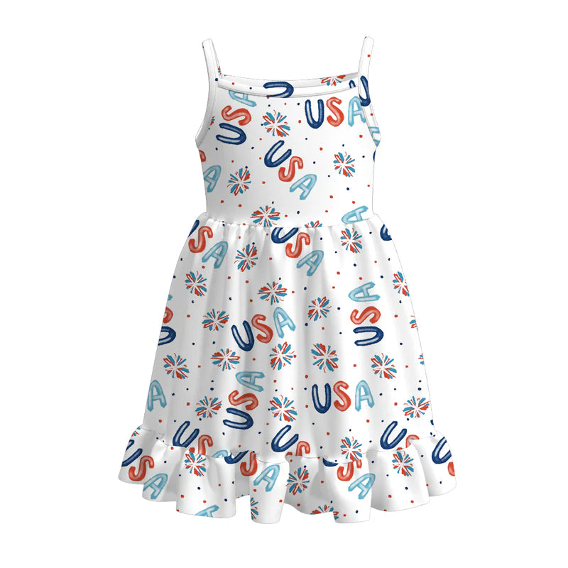 Girls Patriotic July 4th Print Slip Dress