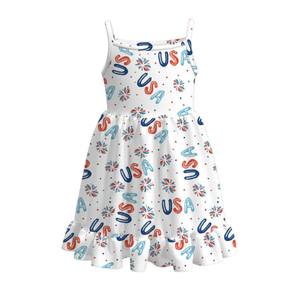 Girls Patriotic July 4th Print Slip Dress