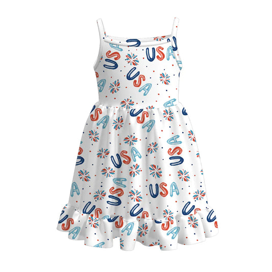 Girls Patriotic July 4th Print Slip Dress