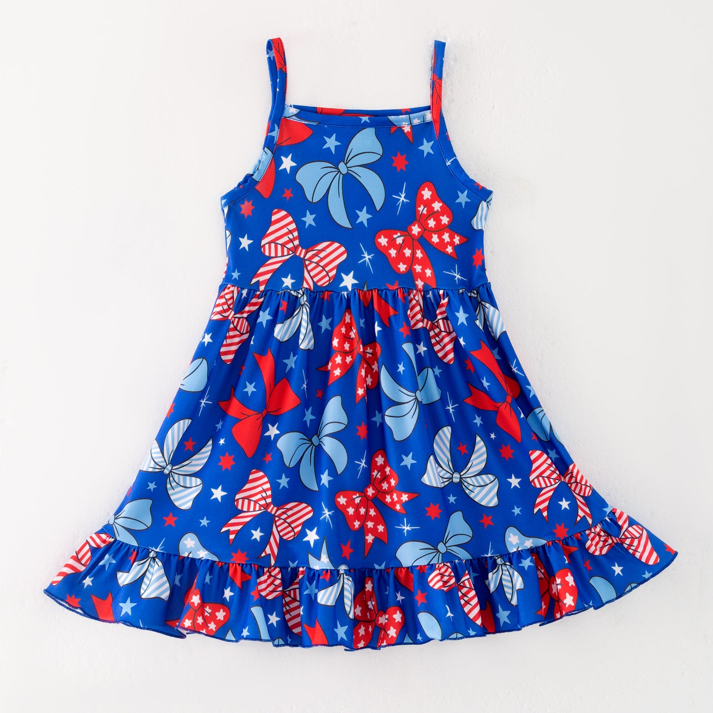 Girls July 4th Patriotic Blue Red Bow Slip Dress