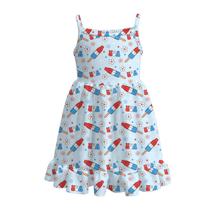 Girls Patriotic July 4th Print Slip Dress