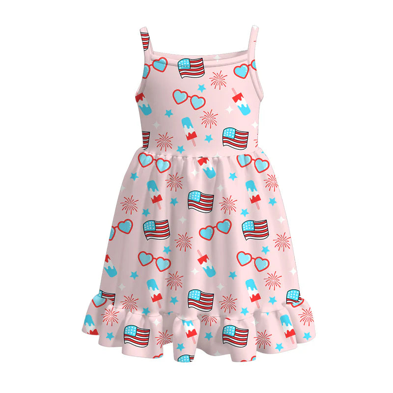 Girls Patriotic July 4th Print Slip Dress