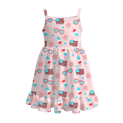 Girls Patriotic July 4th Print Slip Dress