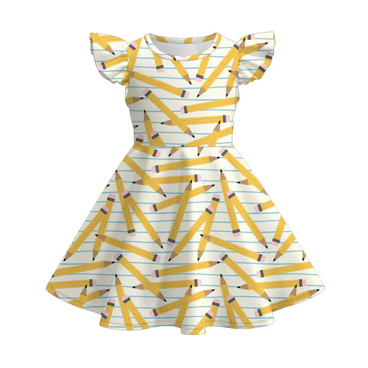 Girls Back To School Pencil Print Twirl Dress