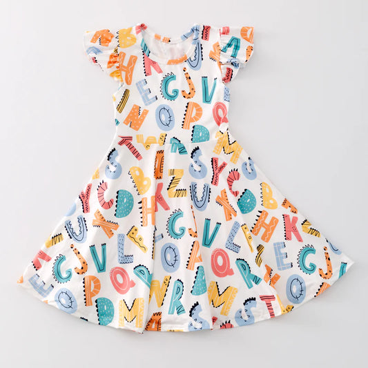 Girls Back To School LETTERS Print Twirl Dress