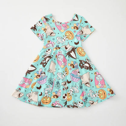 Girls Halloween Pumpkin Ghost Nightmare Twirl Dress