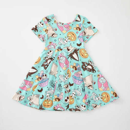 Girls Halloween Pumpkin Ghost Nightmare Twirl Dress