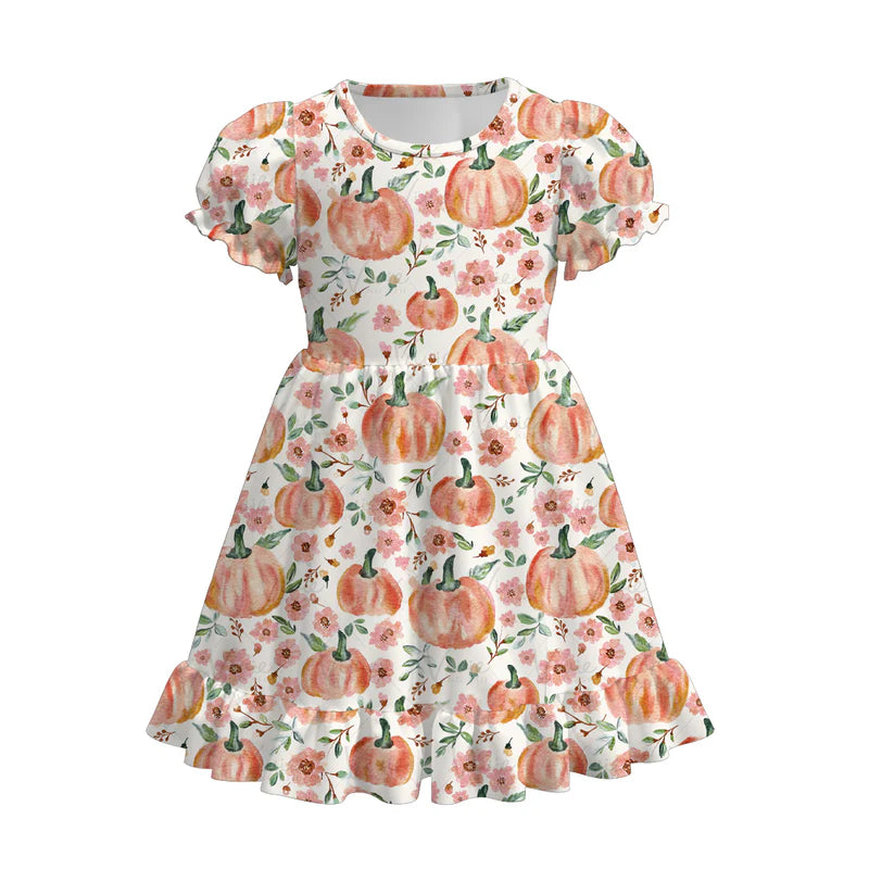 Toddler Girls Halloween Orange Flower Pumpkin Print Dress
