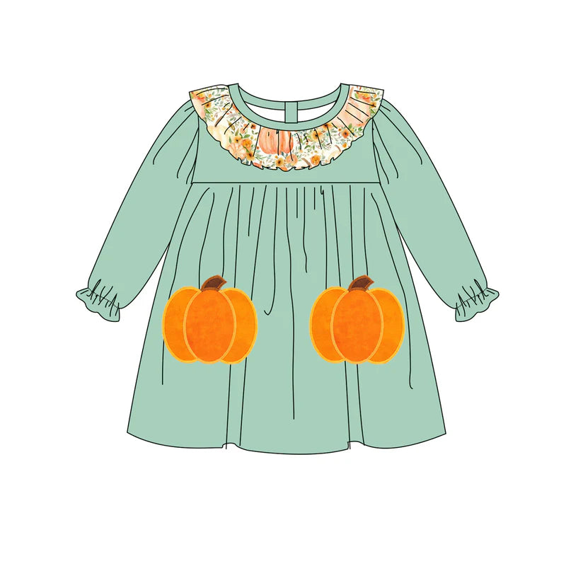 Girls Halloween Pumpkin Applique Floral Print Sibling Clothes