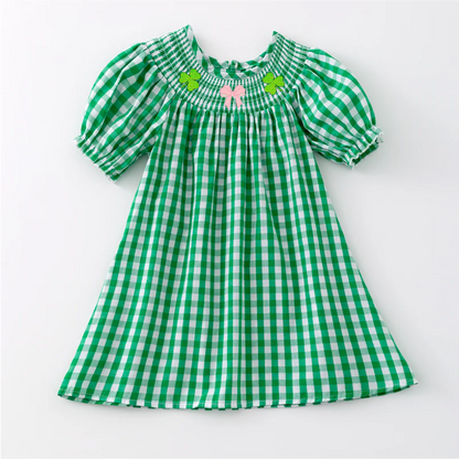 St.Patrick's Day Green Plaid Clover Smock Embroidery Collection