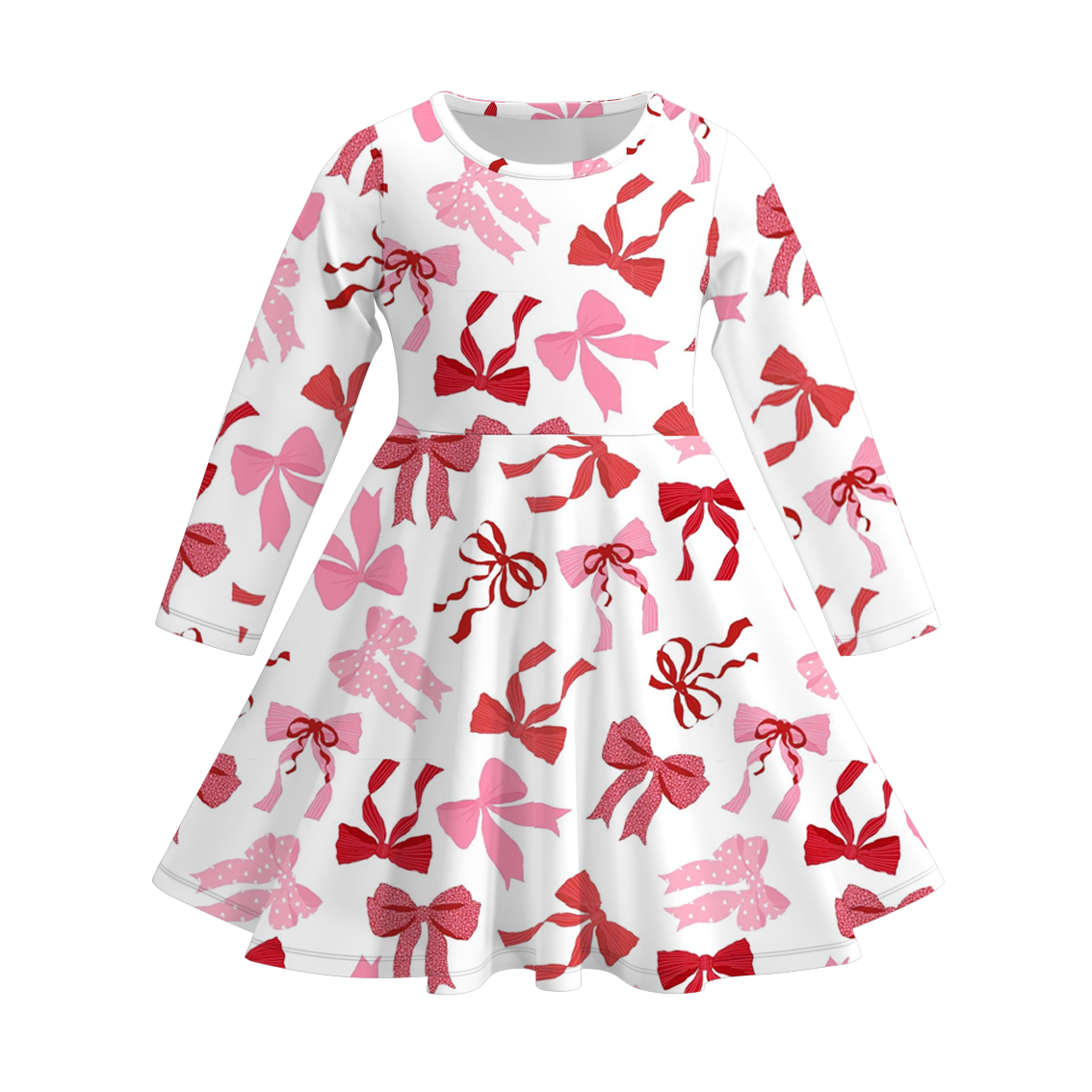 Girls Spring Valentine's Day Heart Bow Twirl Dress