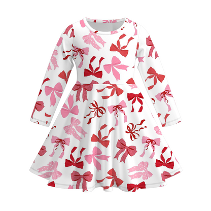 Girls Spring Valentine's Day Heart Bow Twirl Dress