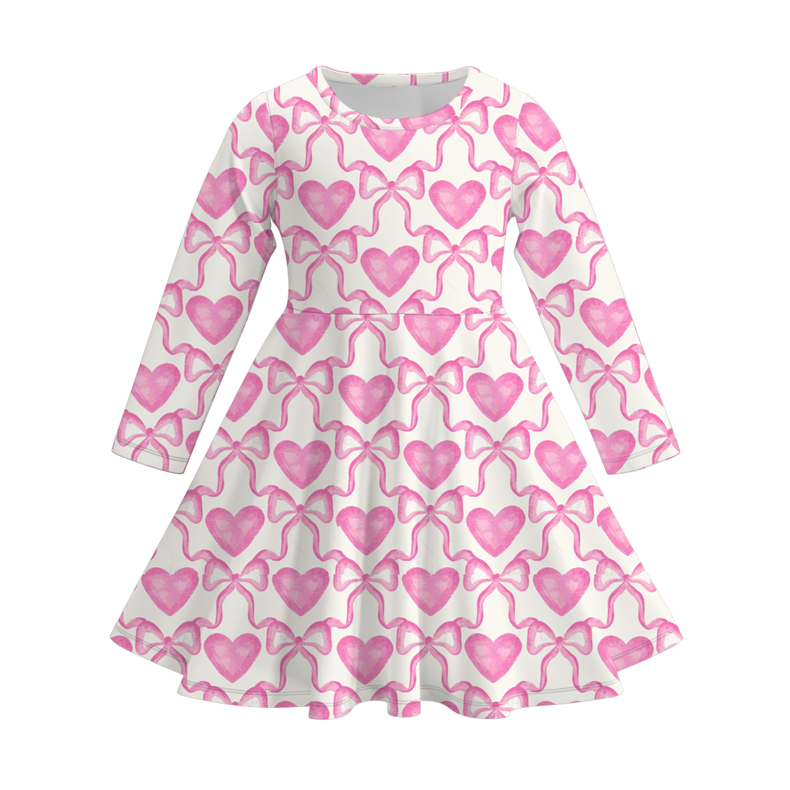 Girls Spring Valentine's Day Heart Bow Twirl Dress