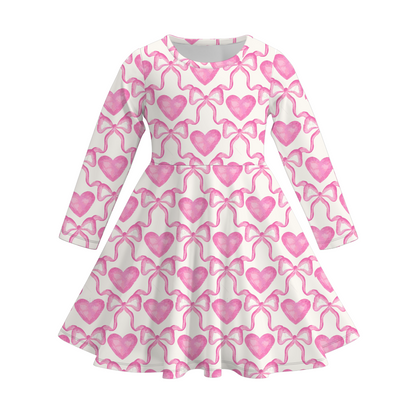 Girls Spring Valentine's Day Heart Bow Twirl Dress