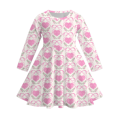 Girls Spring Valentine's Day Heart Bow Twirl Dress