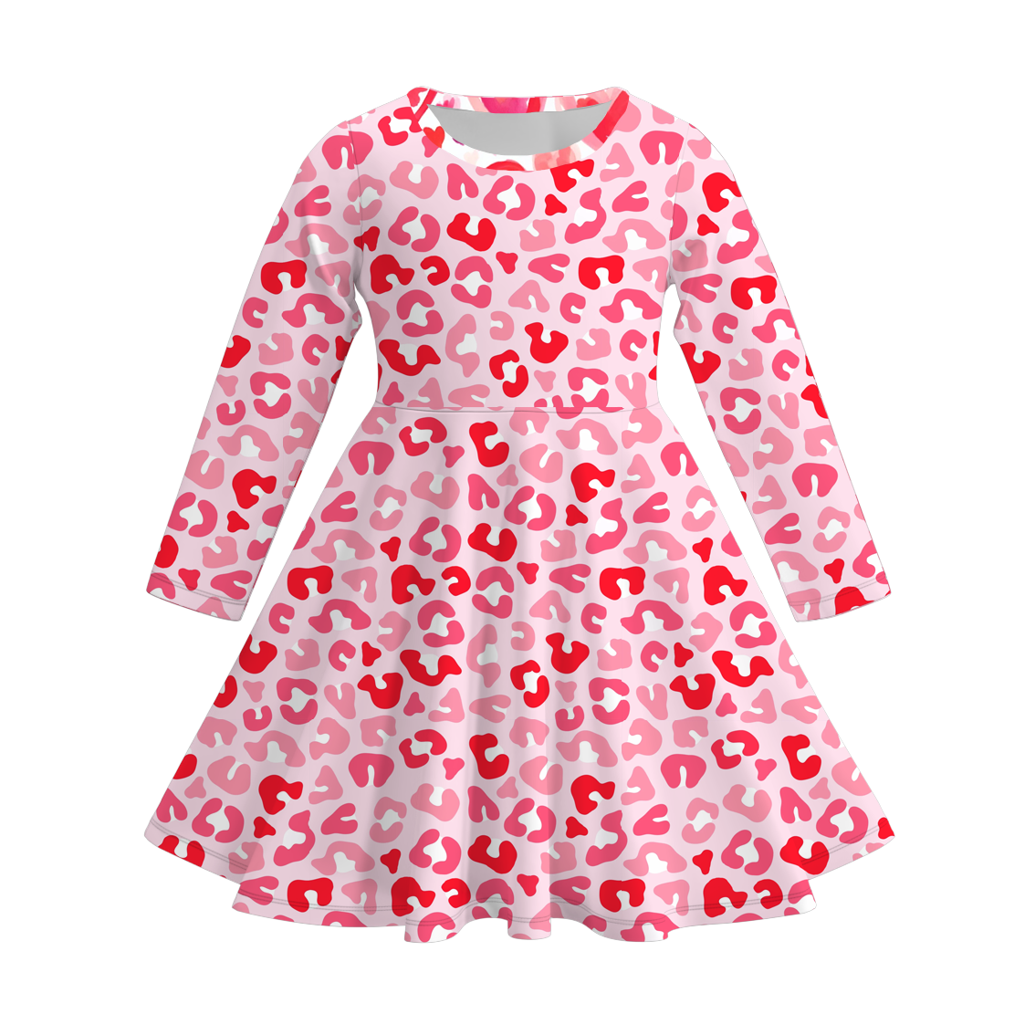 2026 Valentine's Day  Girls Long Sleeves Heart Twirl Dress