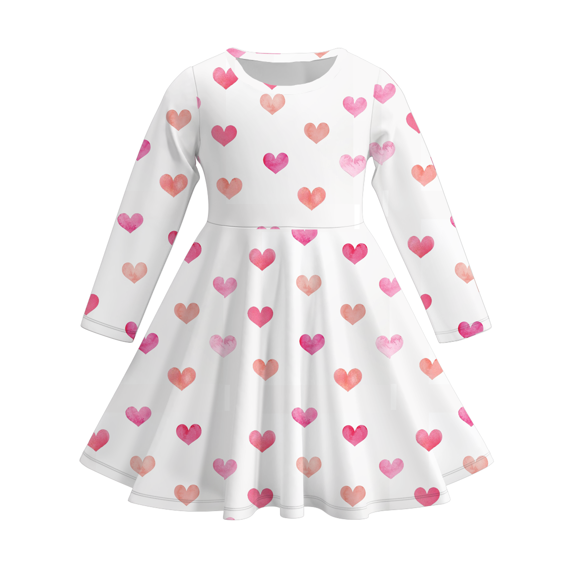2026 Valentine's Day  Girls Long Sleeves Heart Twirl Dress