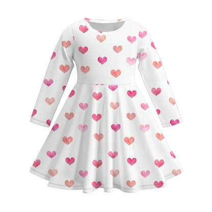 2026 Valentine's Day  Girls Long Sleeves Heart Twirl Dress