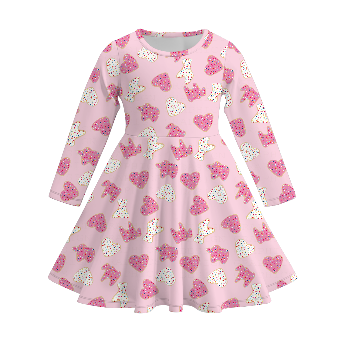 2026 Valentine's Day  Girls Long Sleeves Heart Twirl Dress