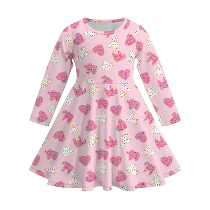 2026 Valentine's Day  Girls Long Sleeves Heart Twirl Dress